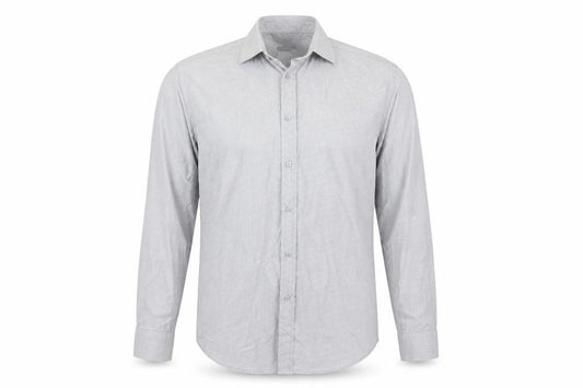 Front view of HIJKLM men’s blue geometric button-up, size 16