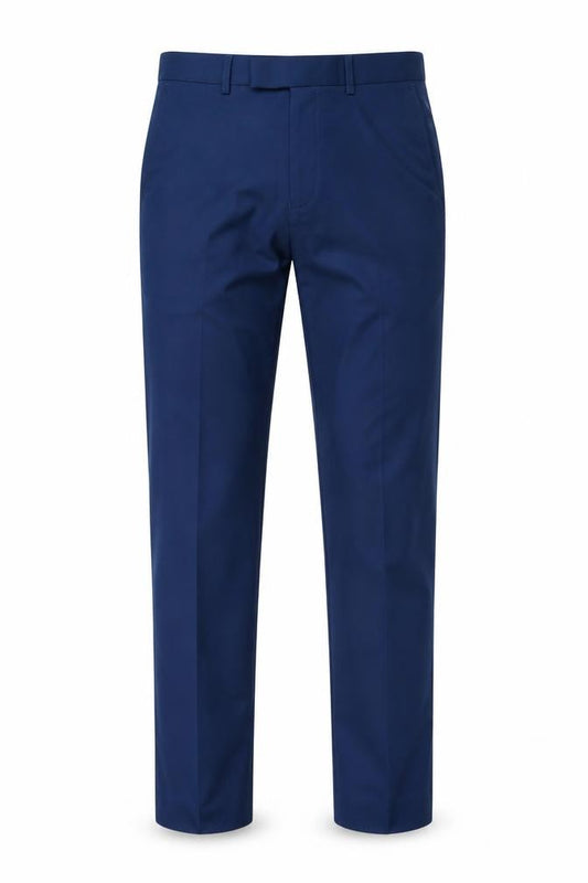 Front view of Marks & Spencer men’s blue trousers, size 30, 31-inch leg