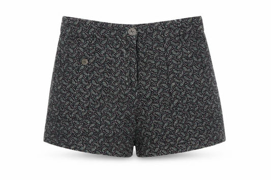 Front view of Lucca Couture women’s black paisley hot pants shorts, size S