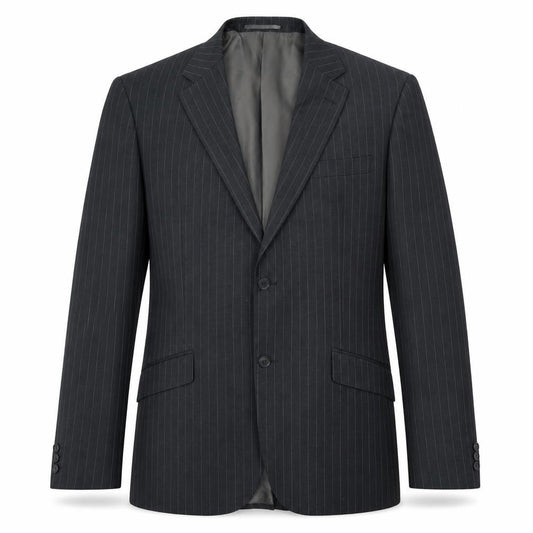 Front view of Joseph Baur men’s grey striped jacket suit jacket, size 40