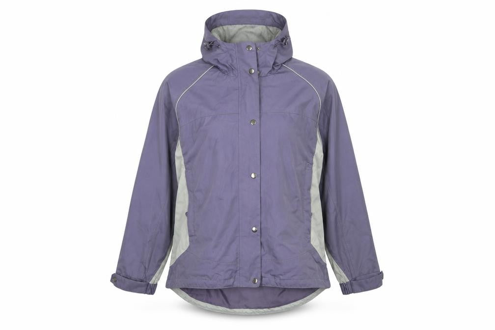 Front view of One valley women’s purple rain coat jacket, size M