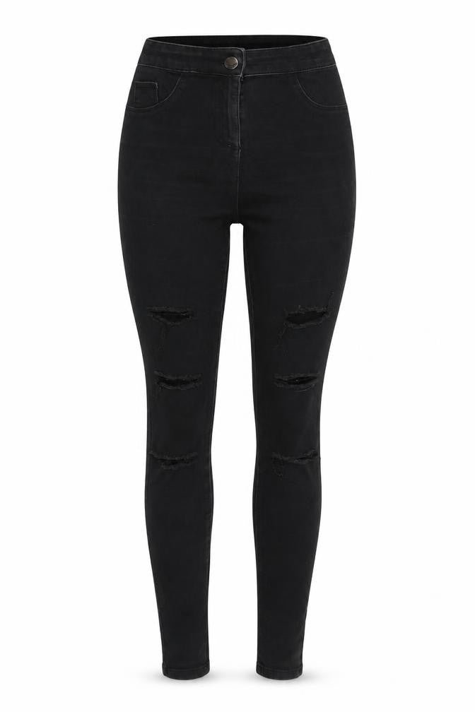 Front view of Matalan women’s black denim jegging jeans, size UK 10, 28-inch leg