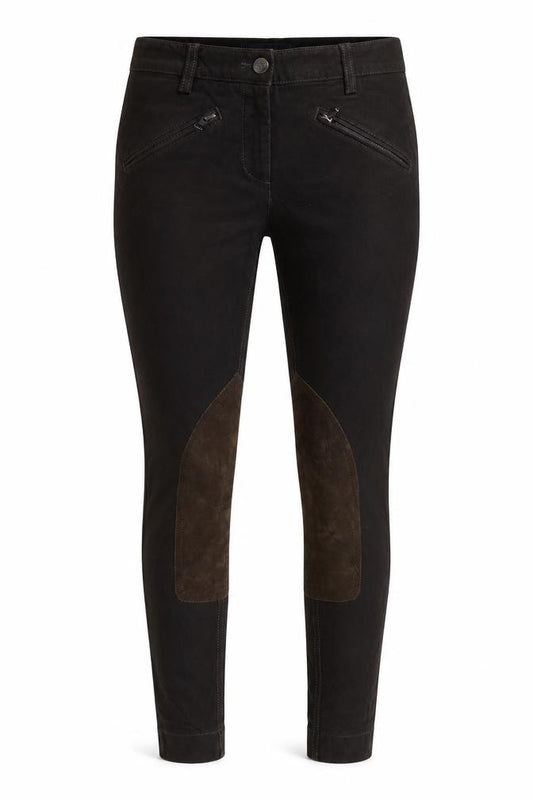 Front view of Cambio women’s black denim skinny jeans, size UK 8, 27-inch leg