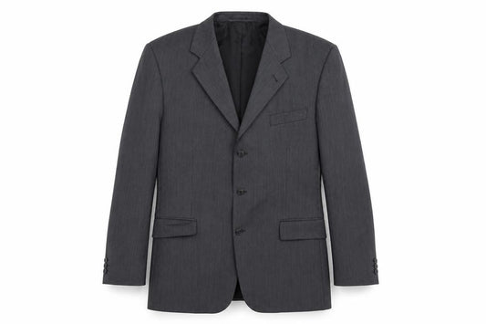 Front view of Copperstone men’s grey rayon jacket suit jacket, size 44