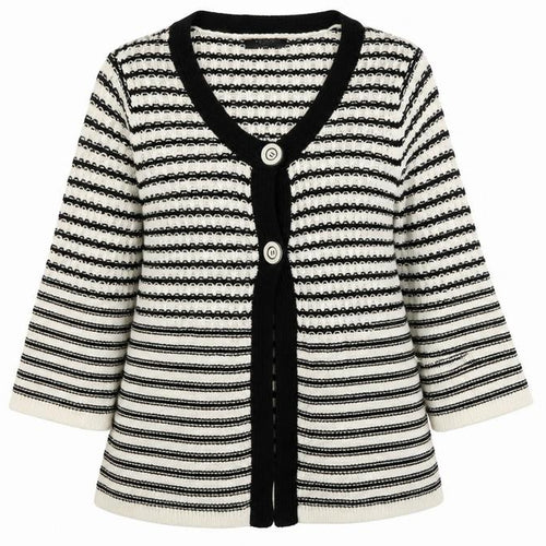 Moda Womens White Striped Knit Cardigan Jumper Size 14
