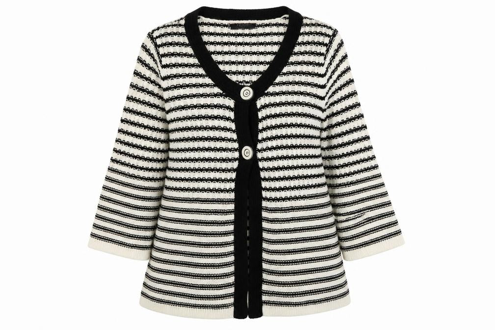 Moda Womens White Striped Knit Cardigan Jumper Size 14