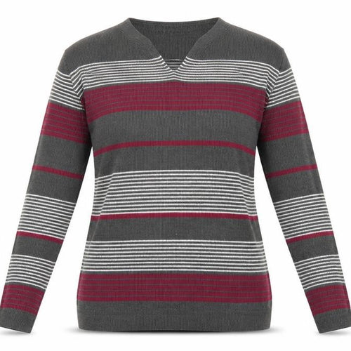 Isle Essentials Womens Grey Striped Knit Pullover Jumper Size 14