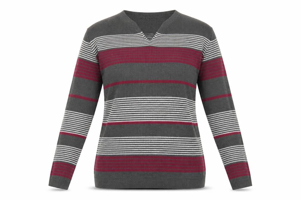 Isle Essentials Womens Grey Striped Knit Pullover Jumper Size 14