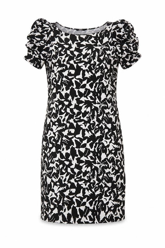 Front view of Marks & Spencer women’s black floral a-line, size UK 12
