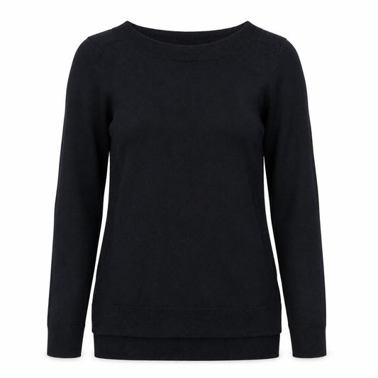 Front view of Preworn women’s black knit jumper, size UK 8