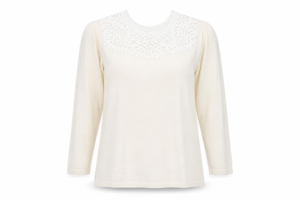 Soon Womens White  Knit Pullover Jumper Size 18  - Crochet detail