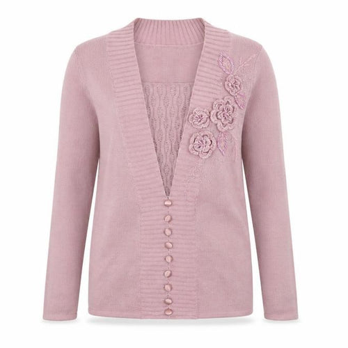 Damart Womens Pink  Knit Pullover Jumper Size 8  - Flower Detail