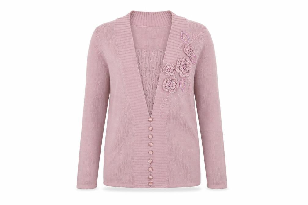 Damart Womens Pink  Knit Pullover Jumper Size 8  - Flower Detail