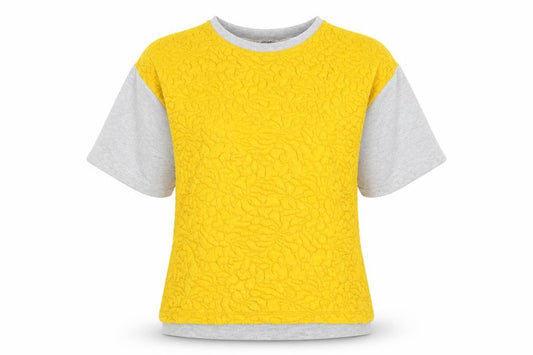 Front view of Pull&Bear women’s yellow pullover sweatshirt, size M
