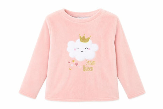 Front view of Just Like You women’s pink fleece top pyjama top, size M, - dream queen