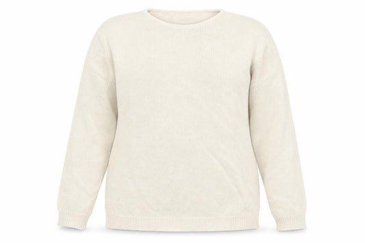Front view of EWM women’s beige jumper, size UK 14