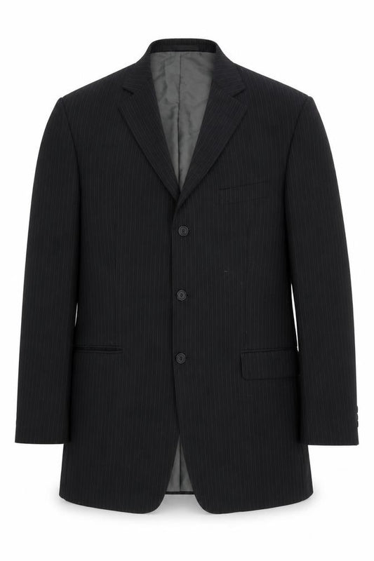 Front view of Marks & Spencer men’s black striped jacket suit jacket, size 44