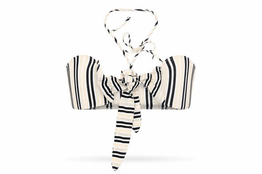 Front view of Missguided women’s beige striped cropped blouse, size UK 10
