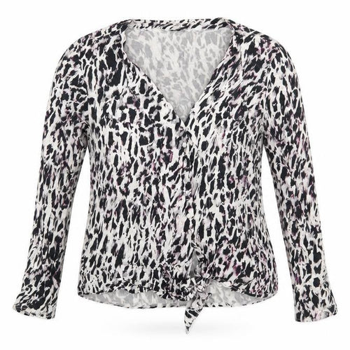 Preworn Womens White Animal Print  Basic Blouse Size 14