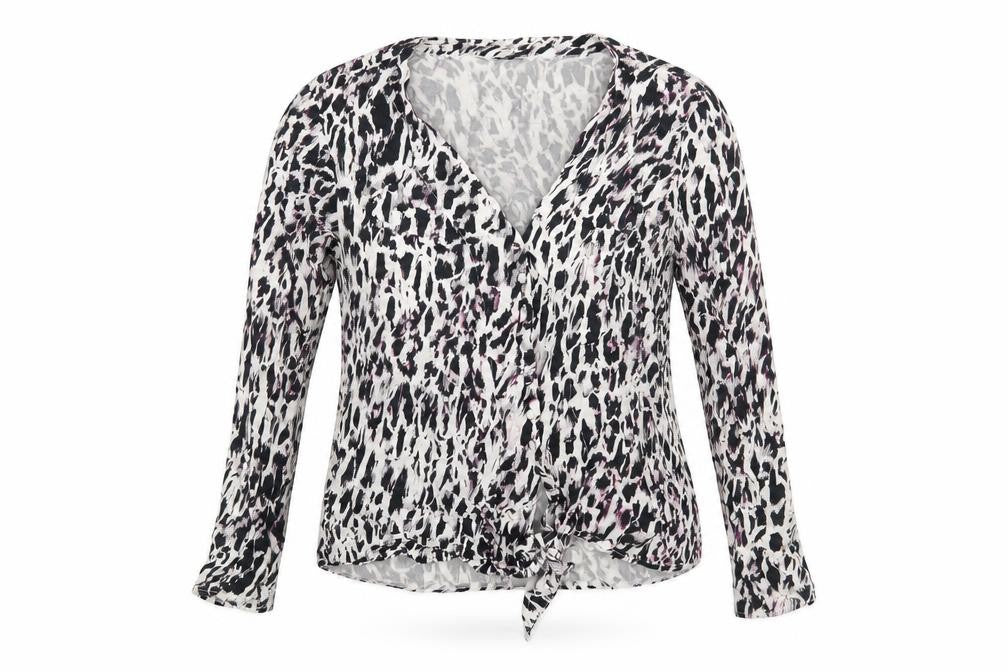 Preworn Womens White Animal Print  Basic Blouse Size 14
