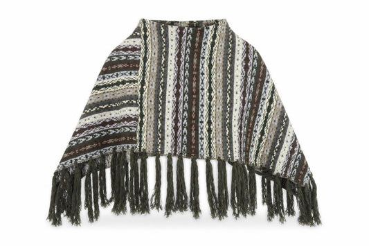 Front view of Preworn women’s green striped knit shawl/wrap