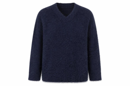 Front view of Preworn women’s blue knit jumper, size M