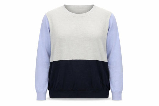 Front view of Marks & Spencer women’s blue knit jumper, size UK 16