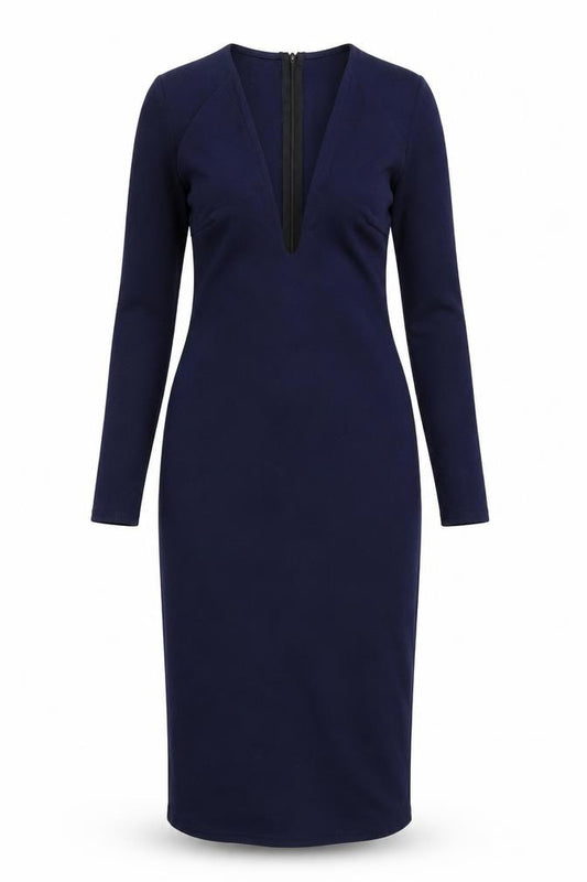 Front view of Missguided women’s blue pencil dress, size UK 4