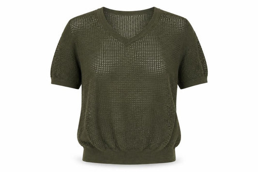 Front view of Next women’s green knit jumper, size UK 6