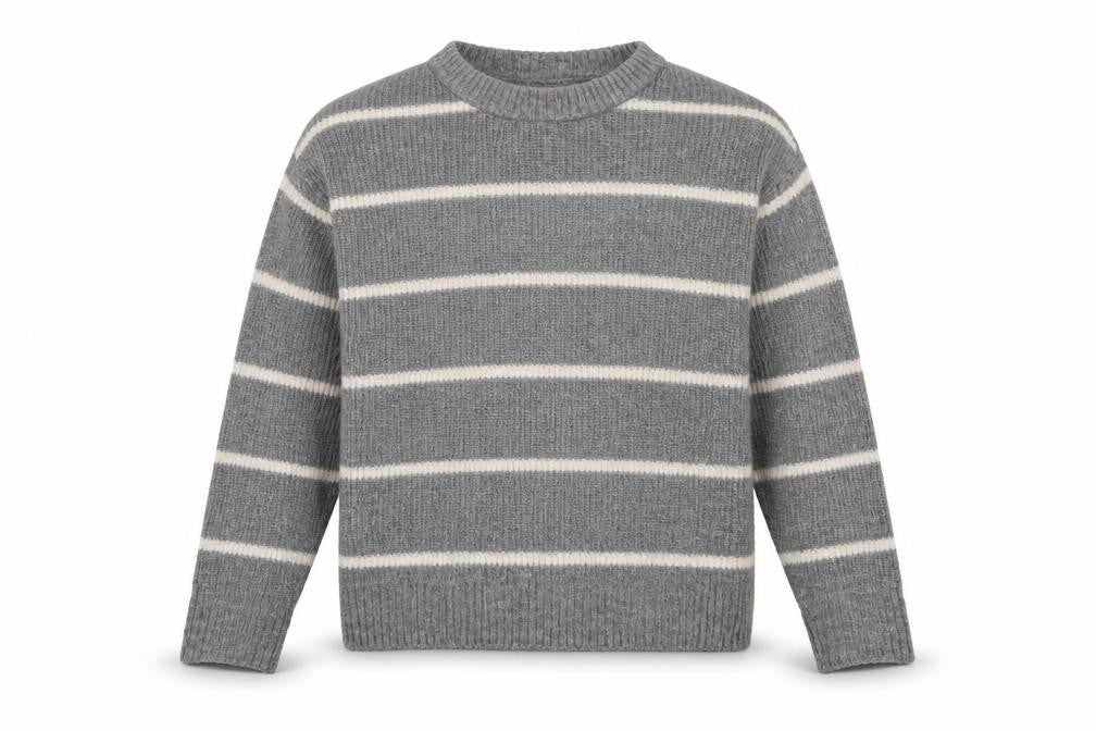 Front view of H&M women’s grey striped jumper, size XS