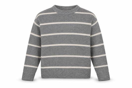 Front view of H&M women’s grey striped jumper, size XS