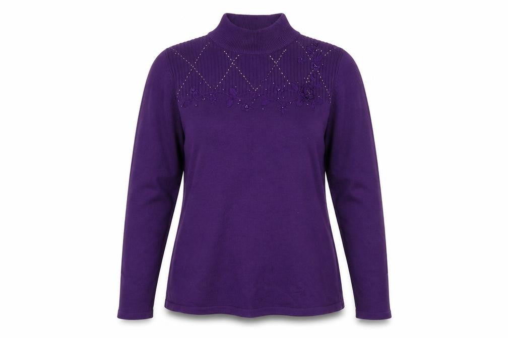 bm Collection Womens Purple Floral  Pullover Jumper Size S