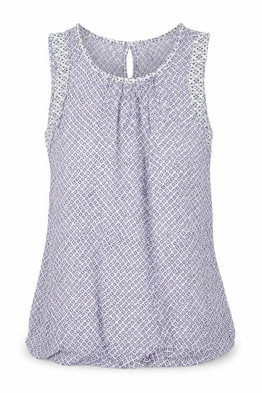 Front view of Next women’s purple geometric camisole blouse, size UK 8