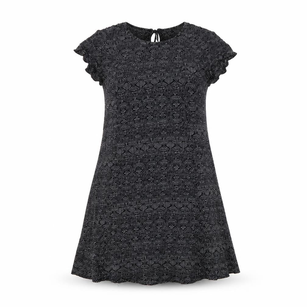 Front view of H&M women’s black geometric a-line, size UK 8