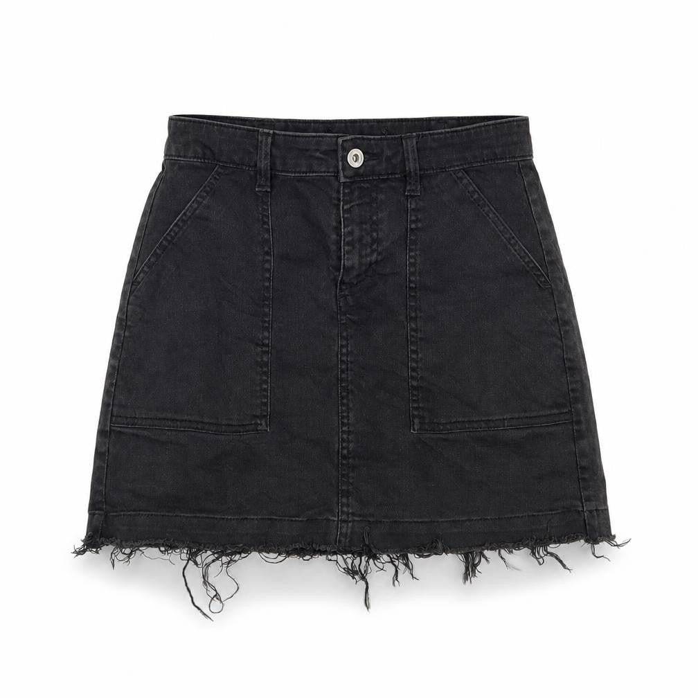 Preworn Womens Black  Denim A-Line Skirt Size 28 in
