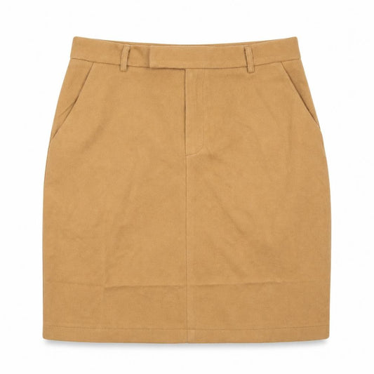 Front view of Preworn women’s beige straight & pencil skirt, size UK 30, in