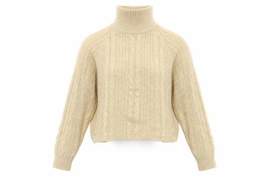 Front view of Preworn women’s beige knit jumper, size L