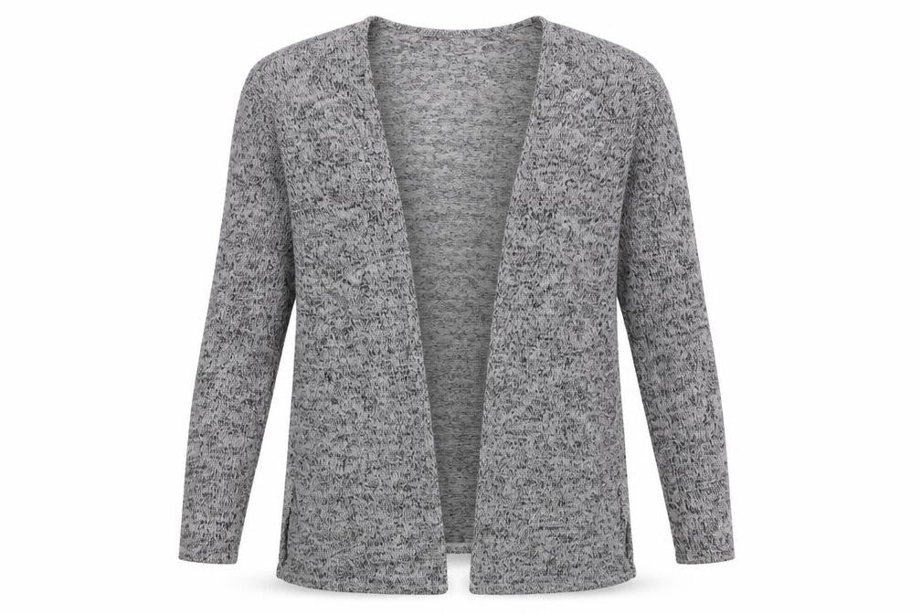 Front view of H&M women’s grey knit cardigan jumper, size S