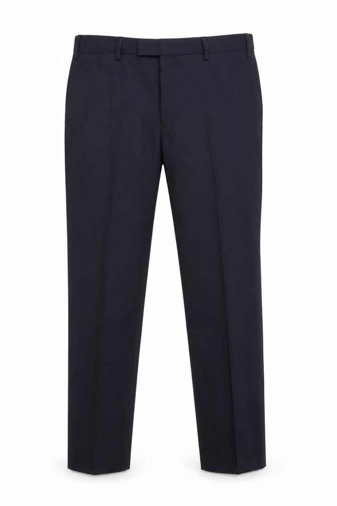 Front view of Next men’s blue dress pants trousers, 26-inch leg