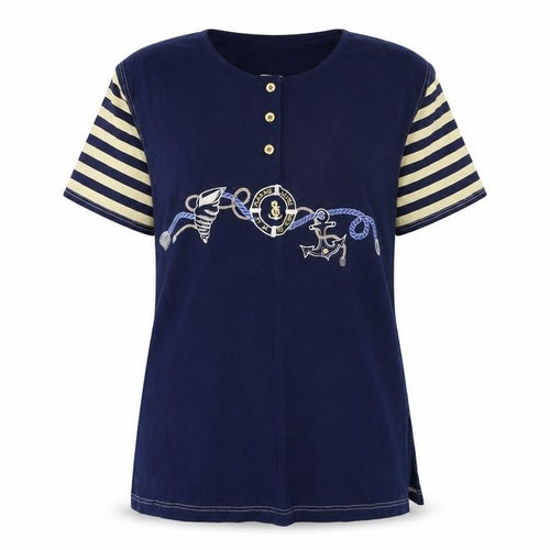 raxsta Womens Blue Striped  Basic T-Shirt Size S