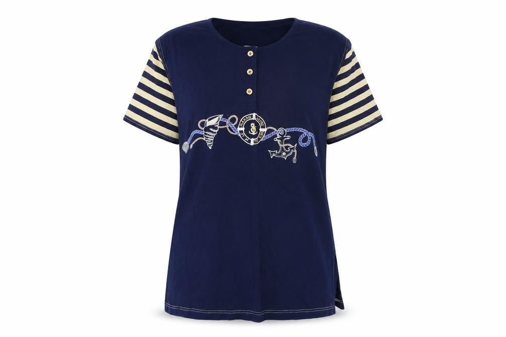 raxsta Womens Blue Striped  Basic T-Shirt Size S