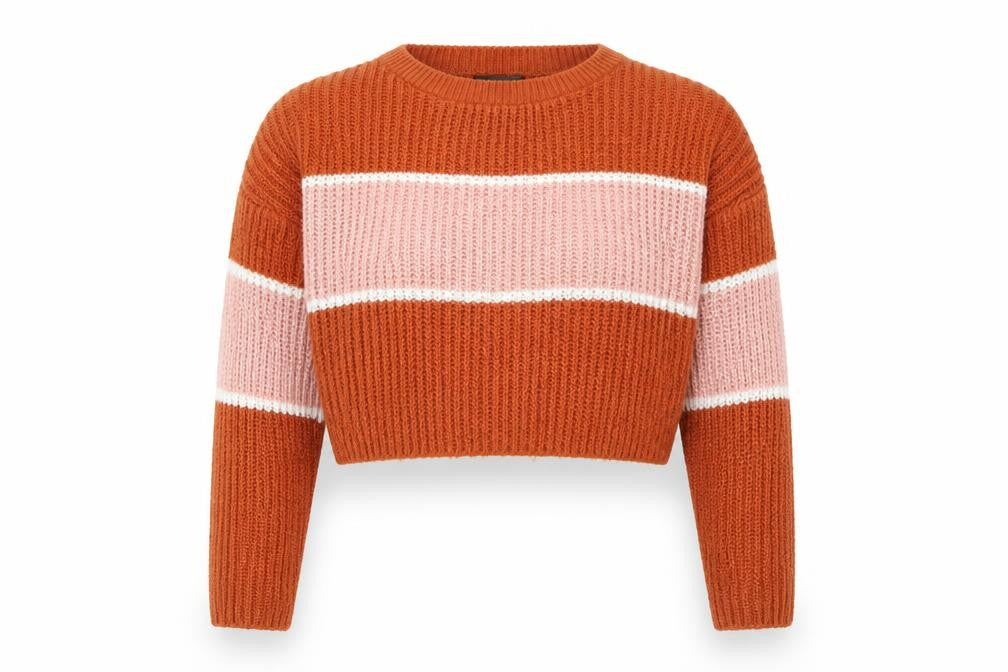 Missguided Womens Orange Striped Knit Pullover Jumper Size 8  - Cropped Jumper