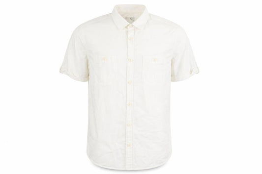 Front view of Burton men’s white button-up, size M