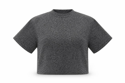 Front view of Cooperative women’s black cropped t-shirt, size S