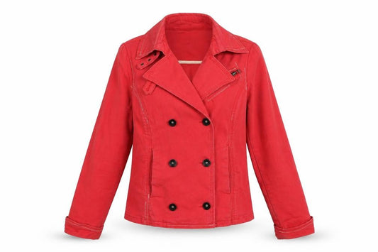 Front view of ASOS women’s red jacket, size UK 12
