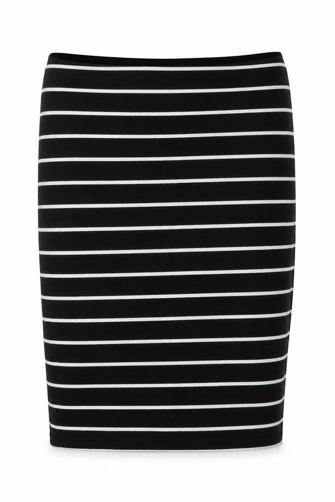 Front view of H&M women’s black striped mini skirt, size S