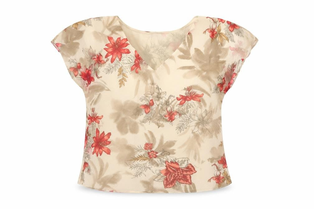 Zona Womens Beige Floral  Basic T-Shirt Size 12