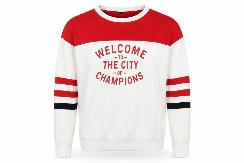 Preworn Mens Red Striped  Pullover Jumper Size M  - Welcome to the City of Champions