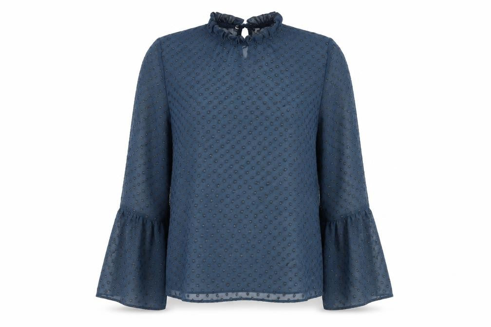 New Look Womens Blue Polka Dot  Basic Blouse Size 10  - Sheer