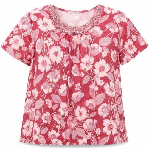 Fang hua Womens Pink Floral  Basic Blouse Size XL
